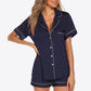 Contrast Piping Button Front Top and Shorts Lounge Set