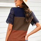 Color Block Spliced Lace Buttoned Tee