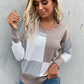Color Block Ribbed Trim Round Neck Knit Pullover