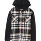 Plaid Drawstring Button Front Hooded Jacket