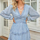 Floral Frill Trim Plunge Flounce Sleeve Dress
