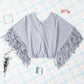 Fringe Trim Center Seam Dolman Sleeve Top