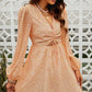Ditsy Floral Cutout Drawstring Detail Puff Sleeve Dress