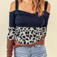 Leopard Print Color Block Cold-Shoulder Top