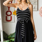 Striped Spaghetti Strap Belted Dress