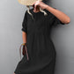 Buttoned Round Neck Puff Sleeve Dress