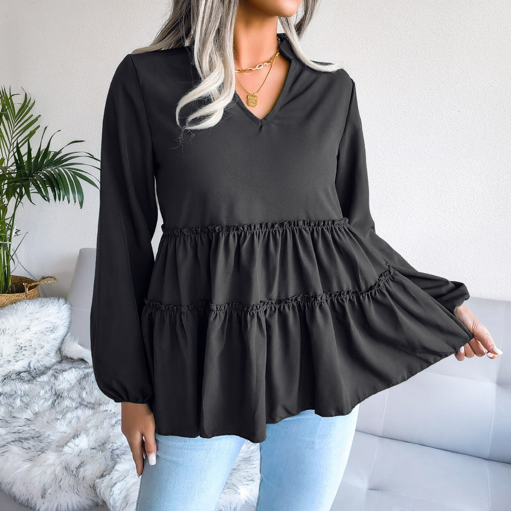 Frill Trim Balloon Sleeve Babydoll Top