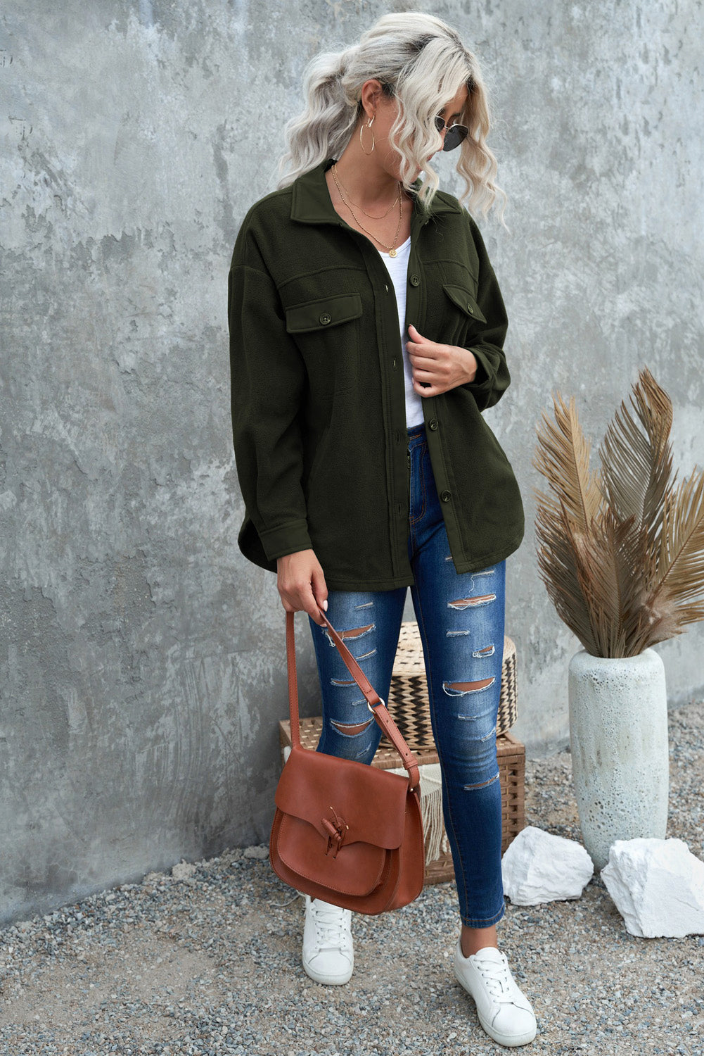 Turn Down Collar Buttoned Shirt Jacket