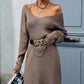 Rib-Knit V-Neck Sweater Dress