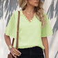 Swiss Dot Lace Trim Flutter Sleeve V-Neck Blouse