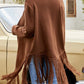 Fringe Hem Open Front Ribbed Trim Cardigan