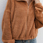 Drawstring Hem Zip Up Teddy Jacket