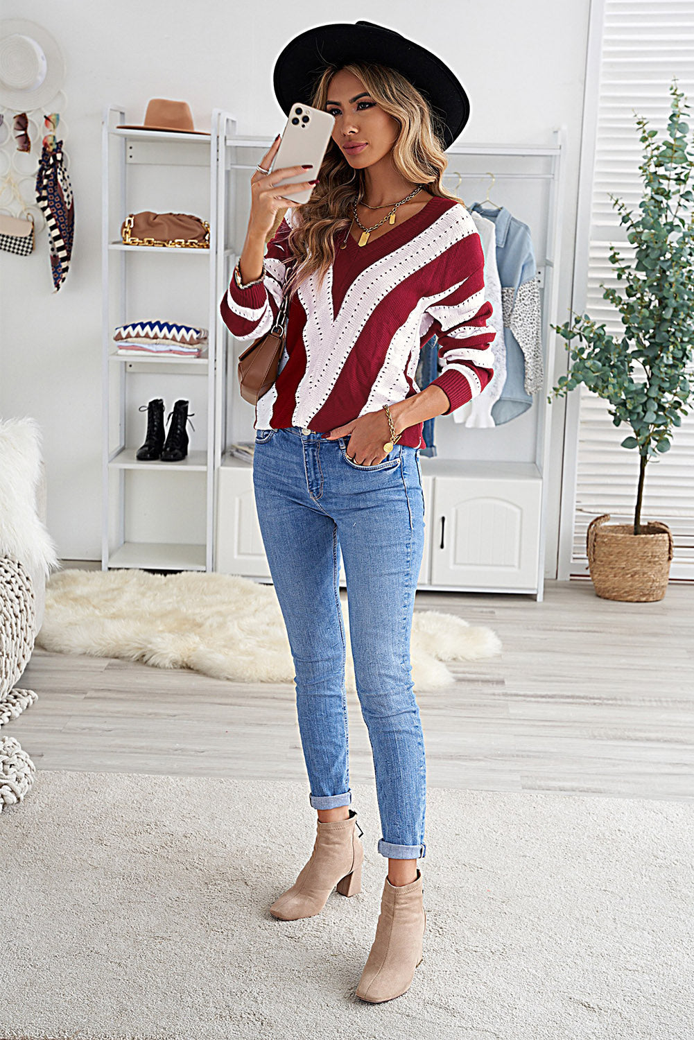 Color Block  Drop Shoulder Sweater