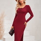 Lace-Up Long Sleeve Slit Dress
