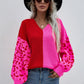 Leopard Color Block V-Neck Tunic Pullover Sweater