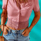 Spliced Lace Button Front Cropped Top
