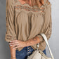 Crochet Openwork Three-Quarter Sleeve Blouse
