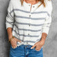 Striped Round Neck Button-Up Cardigan