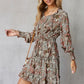 Floral Smocked Tie-Neck Frill Trim Dress