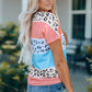 Leopard Print Color Block Tee Shirt