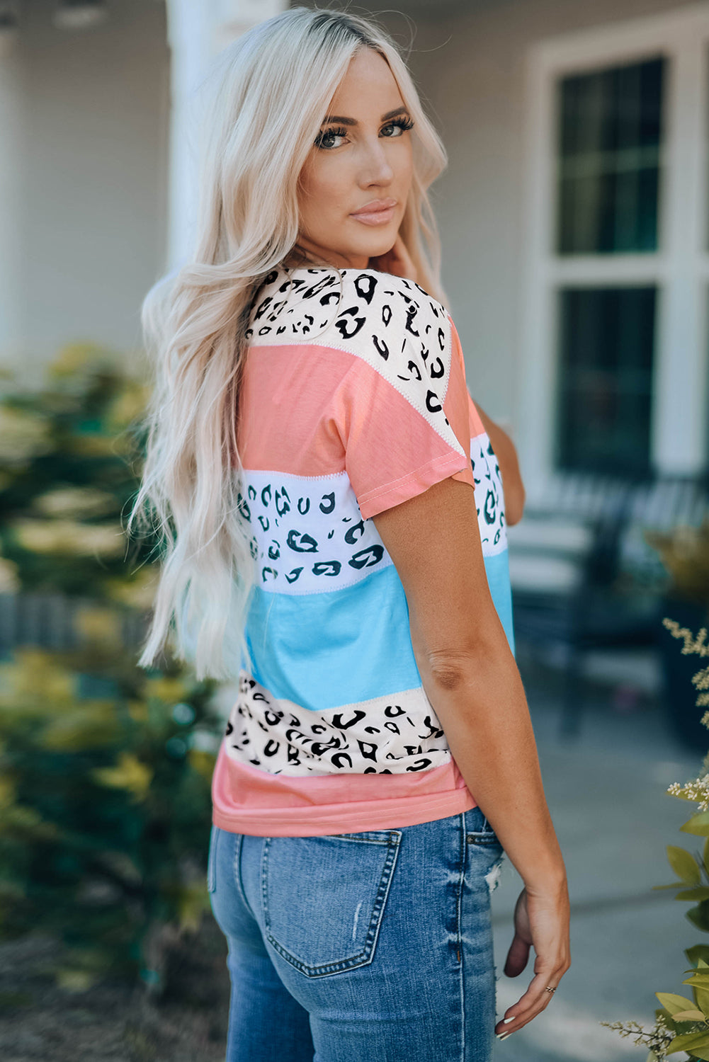 Leopard Print Color Block Tee Shirt