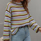 Multicolored Stripe Drop Shoulder Round Neck Sweater