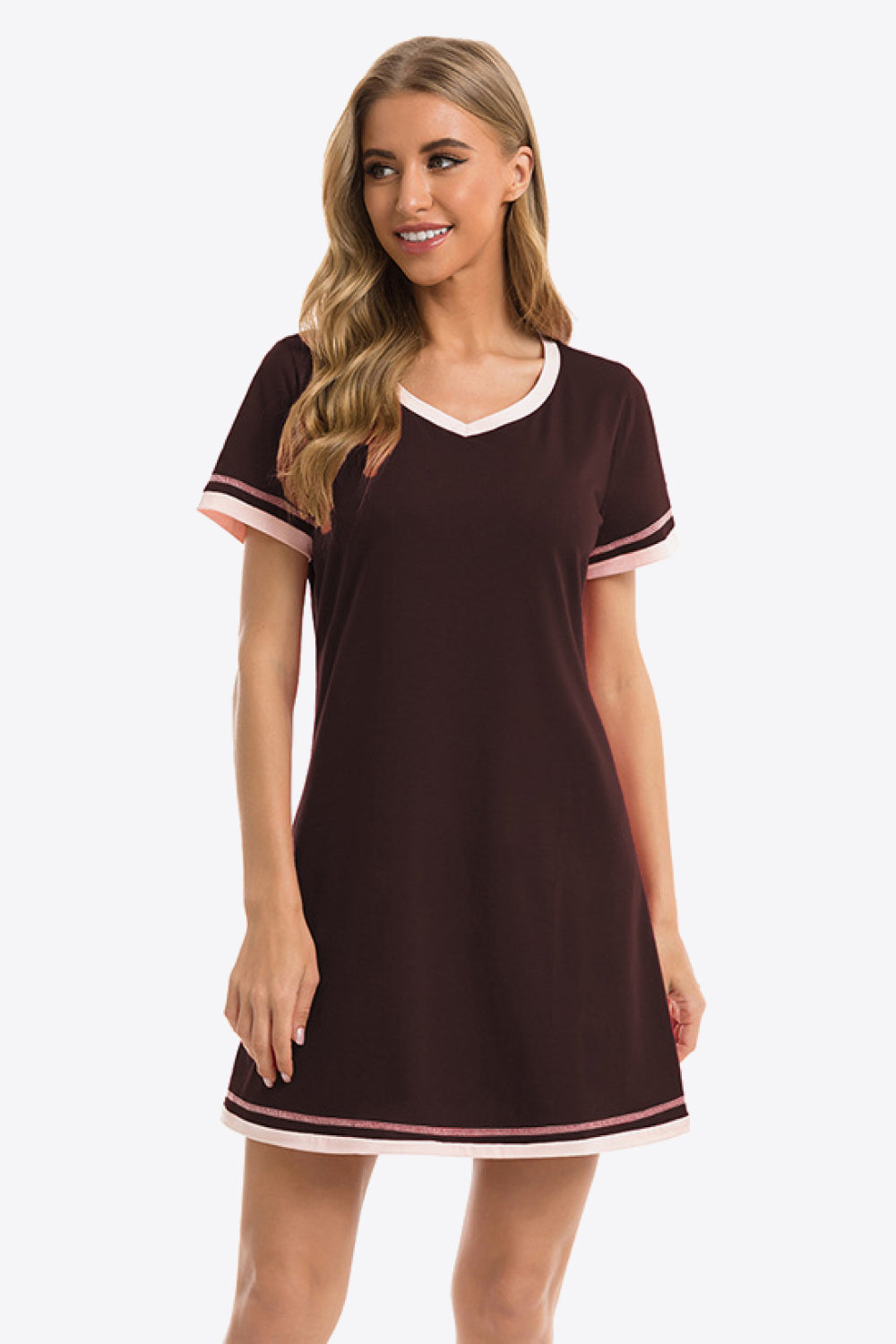 Contrast Trim V-Neck Night Dress