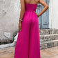 Frill Trim Strapless Smocked Wide Leg Jumpsuit
