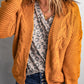 Dropped Shoulder Cable-Knit Open Front Cardigan