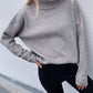 Button Detail Rib-Knit Turtleneck Sweater