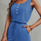 Exposed Seam Decorative Button Sleeveless Romper