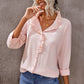 Eyelet Ruffles Button Crinkled Shirt