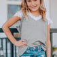Girls Spliced Lace V-Neck Tee Shirt