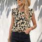 Leopard Print Round Neck Capped Sleeve Blouse