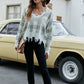 Plaid Frayed Trim V-Neck Sweater