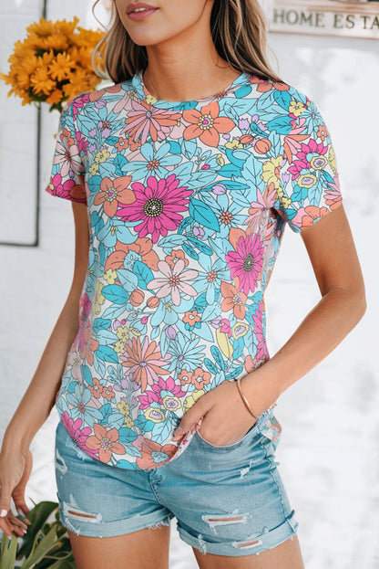 Floral Round Neck Short Sleeve Tee