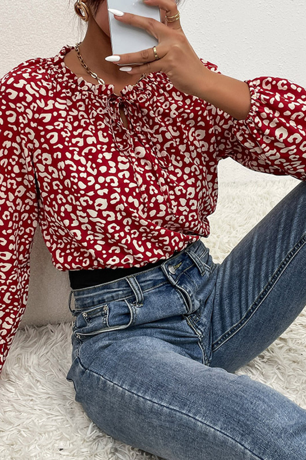 Leopard Print Bubble Sleeve Bodysuit