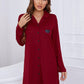 Heart Graphic Lapel Collar Long Sleeve Night Dress
