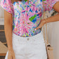 Floral Notched Neck Short Sleeve Top