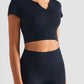 Notched Neck Short Sleeve Cropped Sports Top