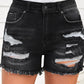 Raw Hem Distressed Denim Shorts with Pockets