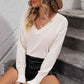 V-Neck Dropped Shoulder Long Sleeve Knit Top