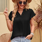 Flutter Sleeve Notched Neck Satin Blouse