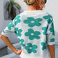 Floral Johnny Collar Half Sleeve Knit Top