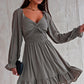 Smocked Long Flounce Sleeve Ruffle Hem Dress