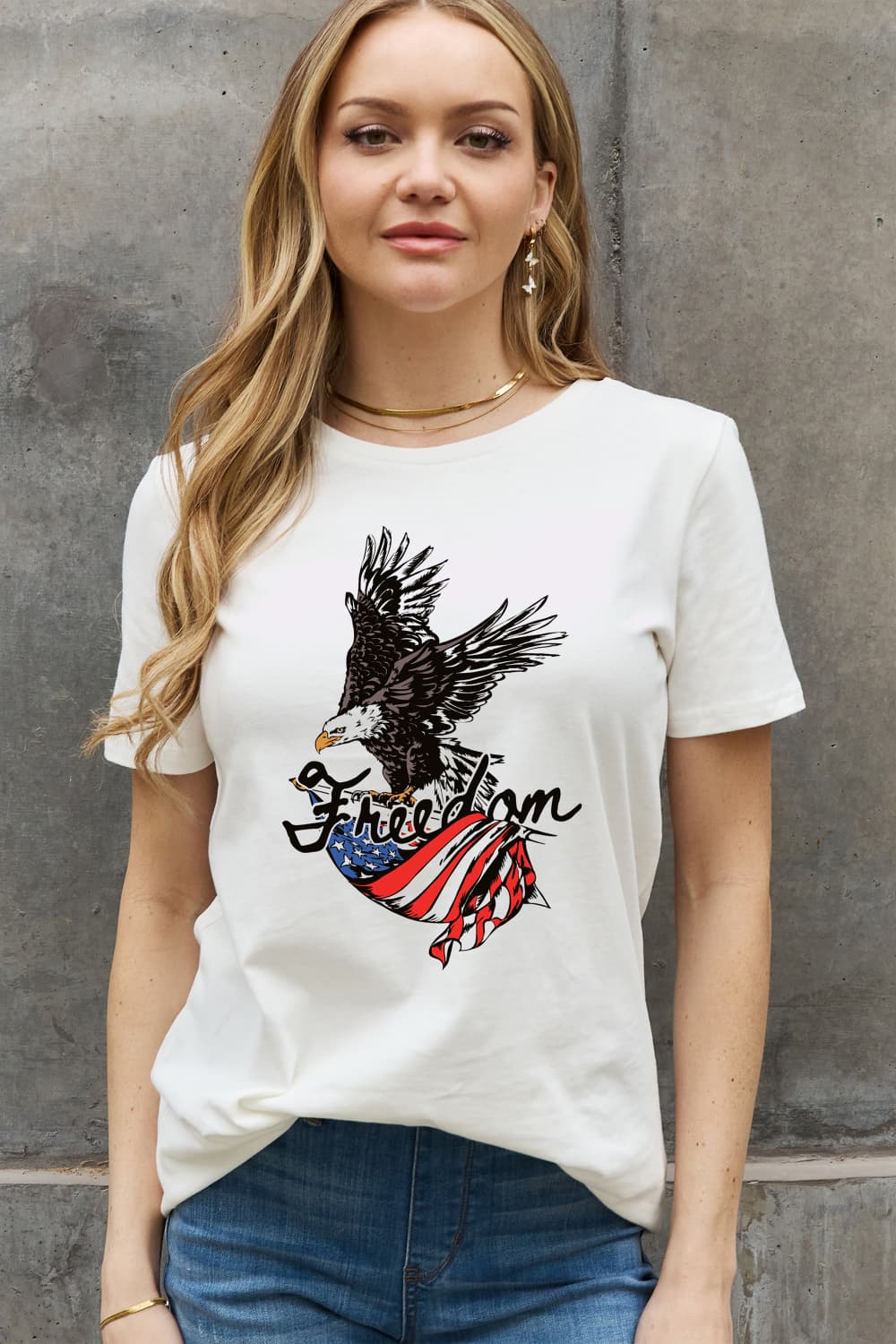 Simply Love Full Size FREEDOM US Flag Eagle Graphic Cotton Tee