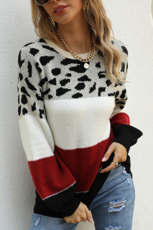 Animal Print Color Block Sweater