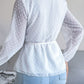 Swiss Dot Frill Trim Drawstring Waist Peplum Blouse
