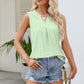 Notched Neck Curved Hem Eyelet Tank