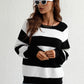 Striped Raglan Sleeve Ribbed Trim Knit Top